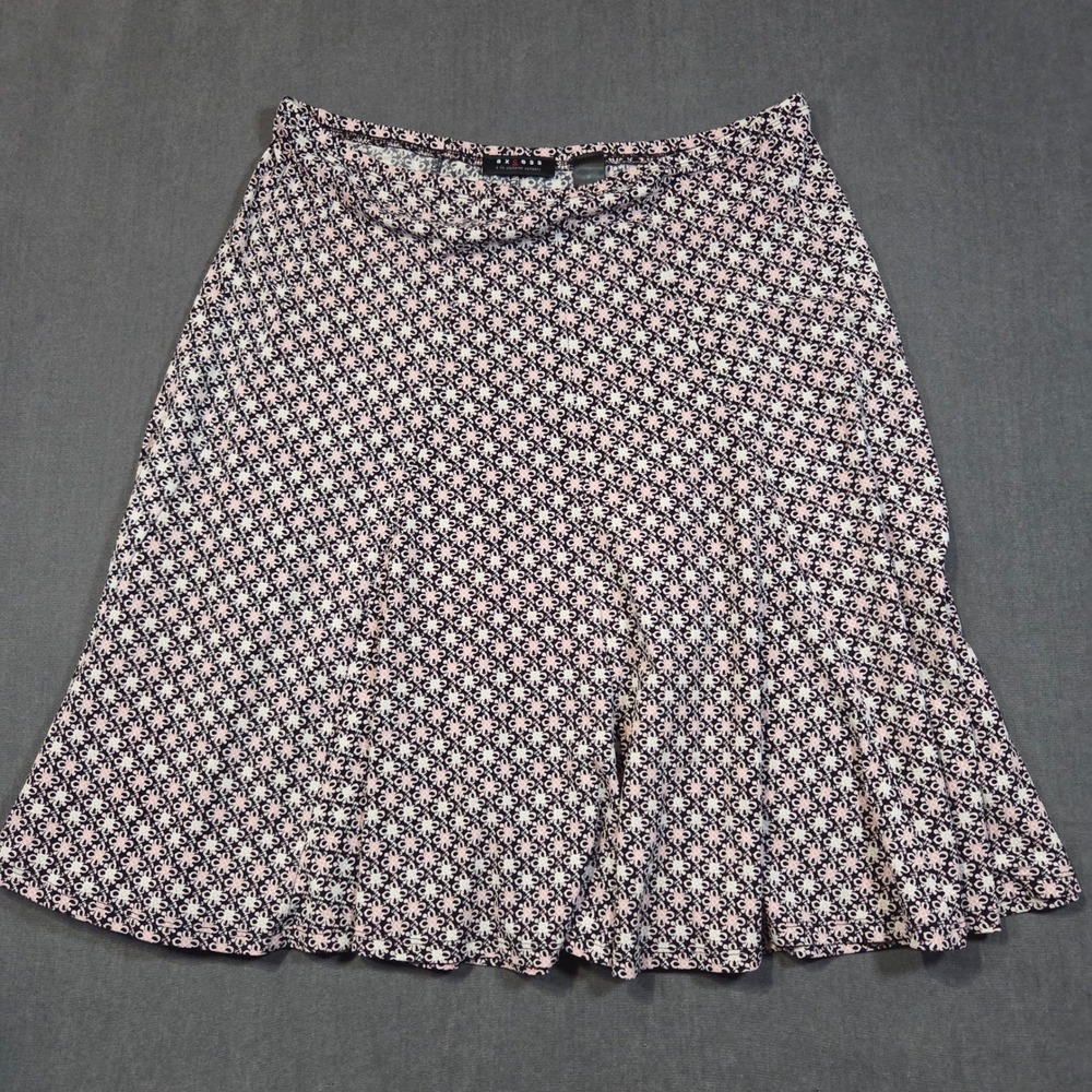 Axcess A-Line Skirt Womens Medium Pink Black Geometric Floral Stretch